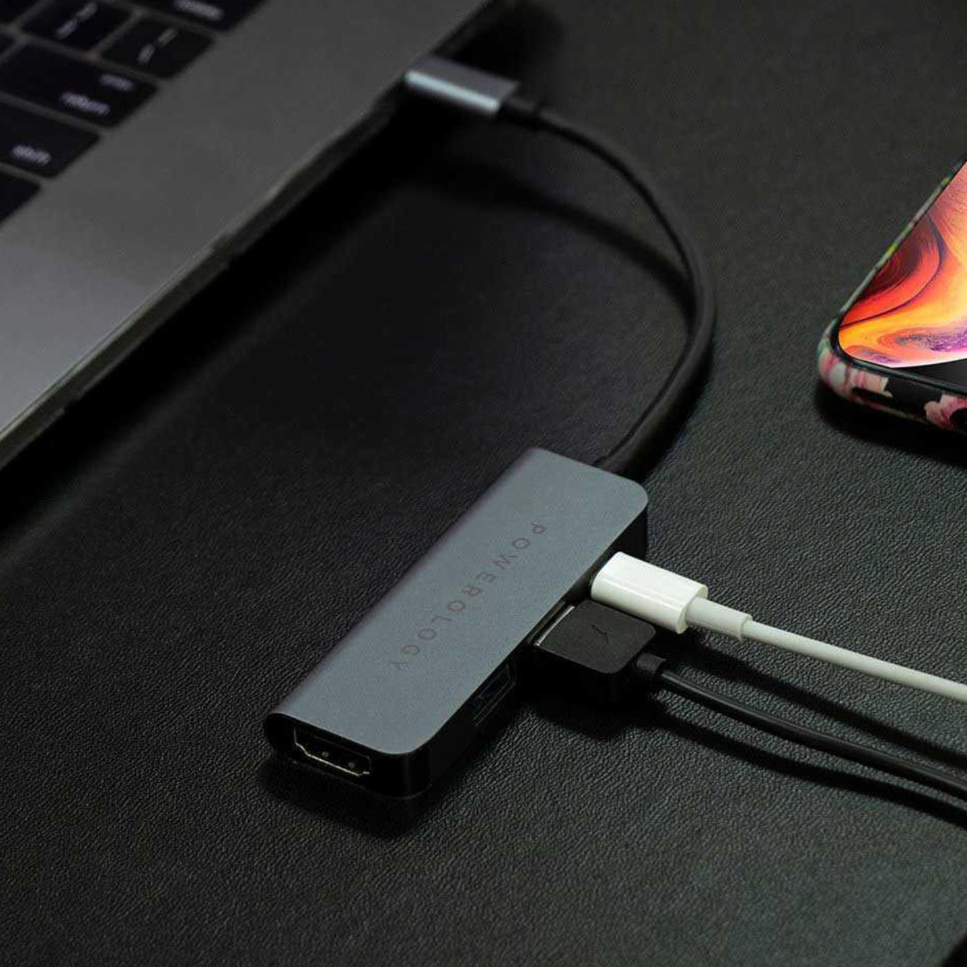 powerology 4 in 1 usb-c hub with hdmi and usb 3.0