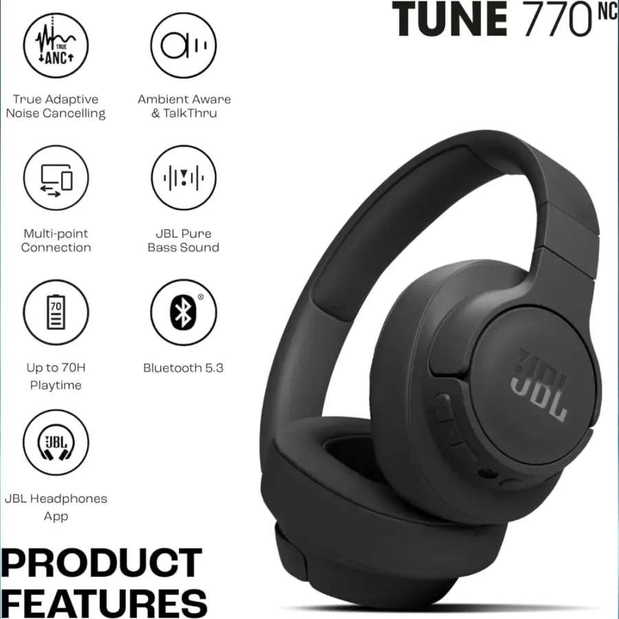 JBL Tune 770NC Adaptive Cancelling Noise Over Ear Wireless Headphones